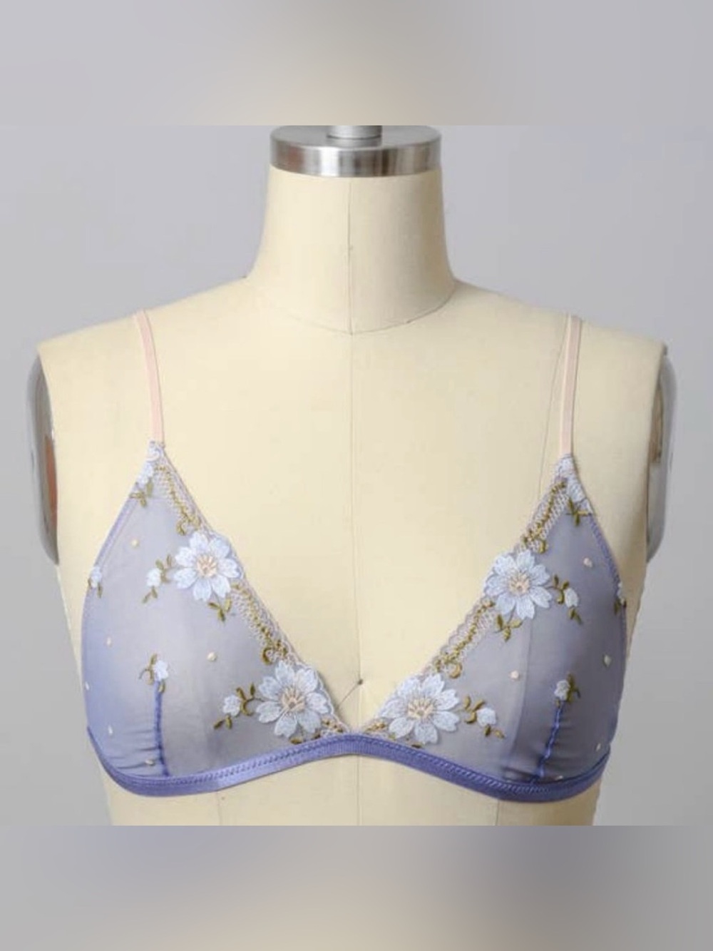 NEW | Sheer Floral Embroidered Triangle Bralette - Lavender